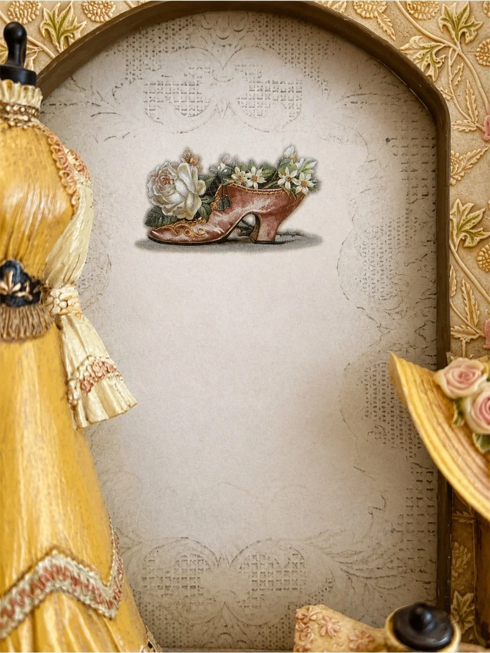 Vintage Victorian Fashion Shadow Box Dress Form Hat Miniature Wall Decor